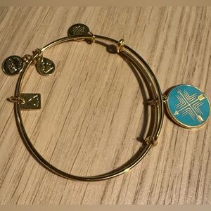 Gold Charm Bangle Bracelet with Blue Accents